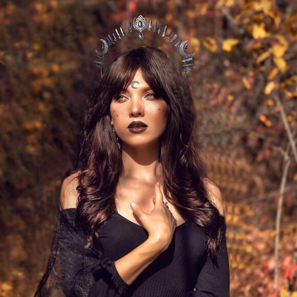 Goth Goddess Halo Crown Black Moon Star Headband Cosplay Festival Wedding